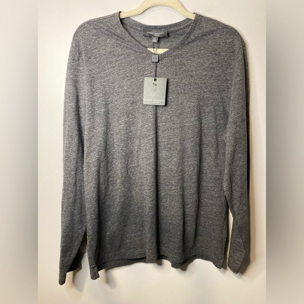 Robert Barakett Mens V-Neck Long Sleeve T-Shirt - Gray Medium